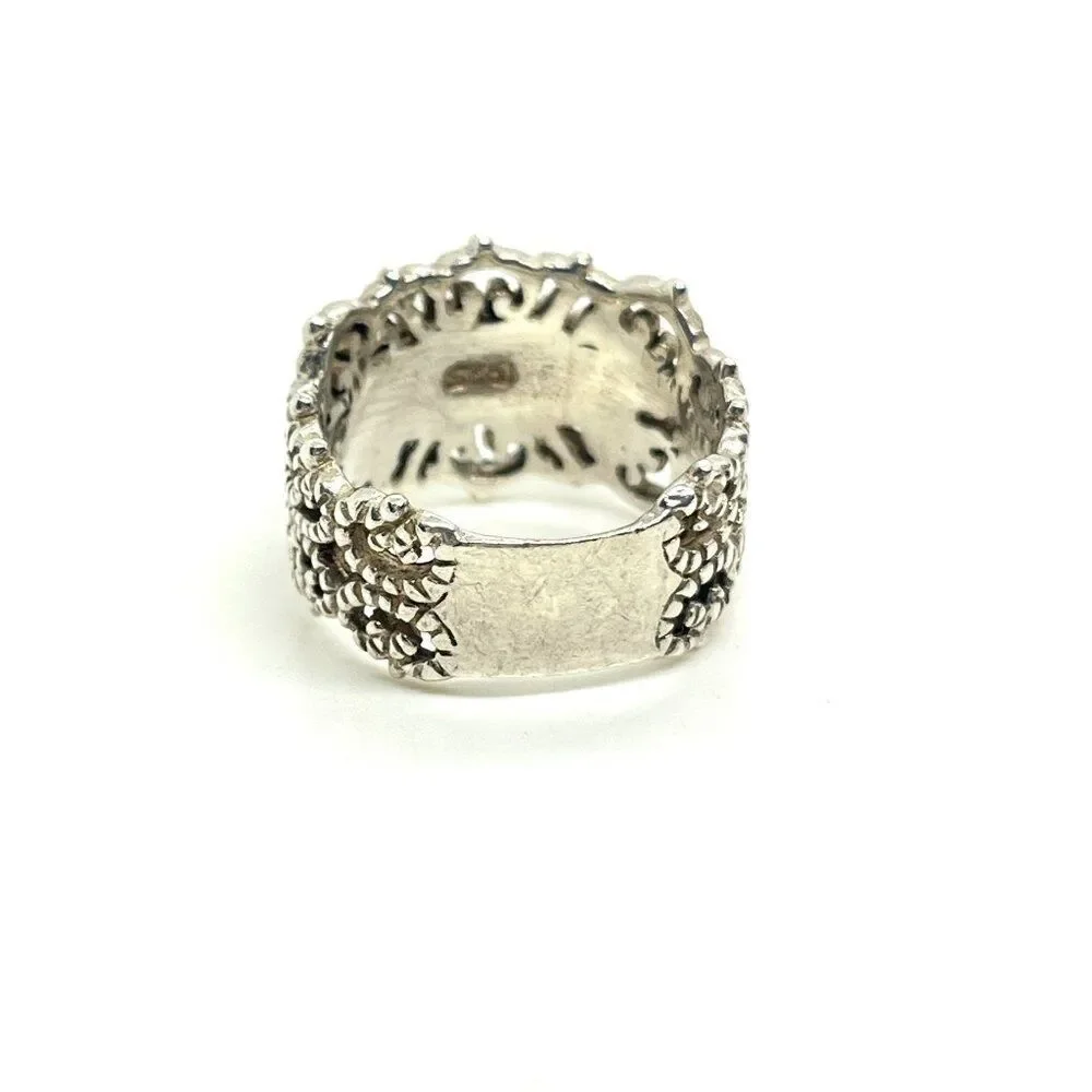 STERLING SILVER RING Multi Stone Inlay Wide Band Statement Boho Sz 8